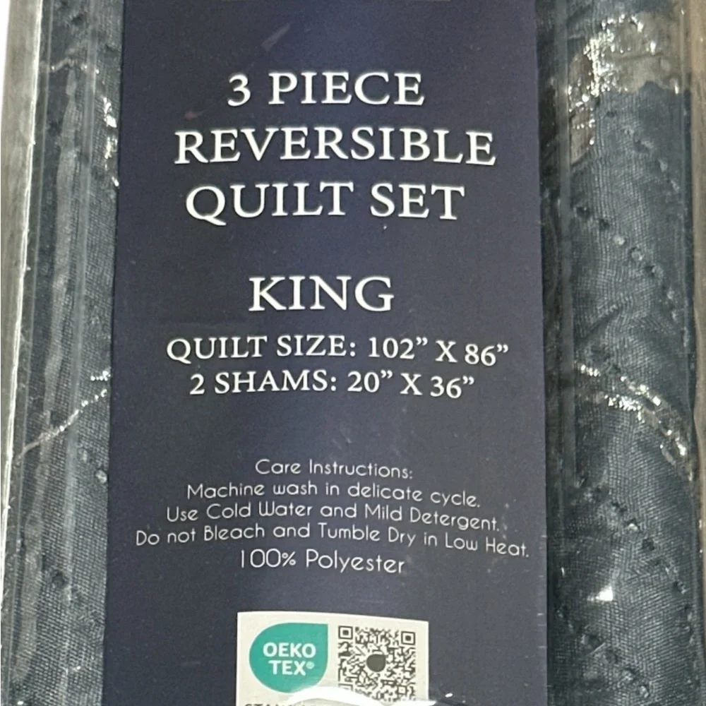 Royal Collection 3 Piece‎ Reversible King Quilt Set in Gray